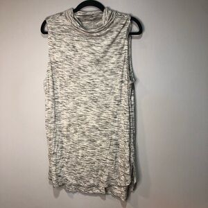 Ann Taylor LOFT Sleeveless Turtleneck Tank Top Black White Heather Grey